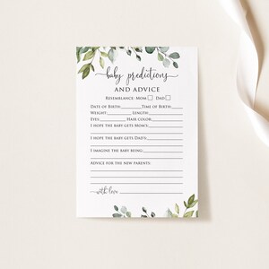 Cartes de conseils pour baby shower de verdure, jeu de prédictions et de conseils pour bébé, jeux botaniques de baby shower, téléchargement immédiat, fichier numérique, W1124