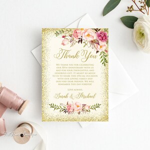 Tarjetas de agradecimiento de aniversario de boda, tarjeta de agradecimiento de cumpleaños floral, notas de agradecimiento, tarjeta de agradecimiento de boda rubor, rubor y marfil, W812