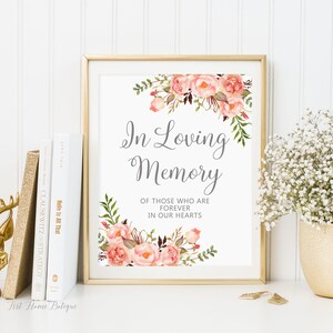 In Loving Memory Wedding Sign, Memorial Table Sign, Coral Wedding Sign, W935