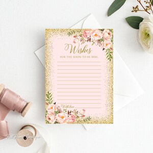Blush und Gold Brautdusche wünscht Karten, Bitte hinterlassen Sie Ihre Wünsche für die baldige Frau, Wunschkarten, Wünsche für die Braut, W547