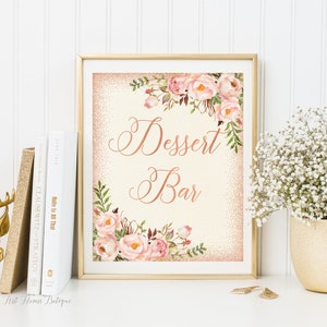 Dessert Bar Sign, Blush Wedding Bar Sign, Floral Printable Sign, Blush Pink Flowers, Boho Floral Dessert Bar Sign, W539
