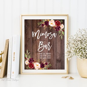 Rustic Mimosa Bar Sign, Wedding Bar Sign, Bubbly Bar Sign, Floral Wedding Sign, Bridal or Baby Shower Wedding Event, Printable Sign, W86