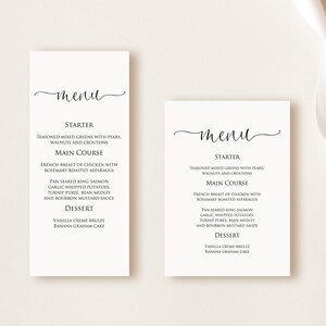 Modern Menu Card, Menu Printable, Wedding Menu, Digital file, W1125