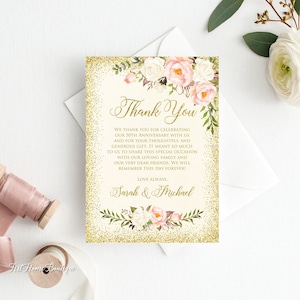 Biglietti di ringraziamento per anniversario di matrimonio, Biglietto di ringraziamento per compleanno floreale, Note di ringraziamento, Biglietto di ringraziamento per matrimonio Blush, Blush e Avorio, W846