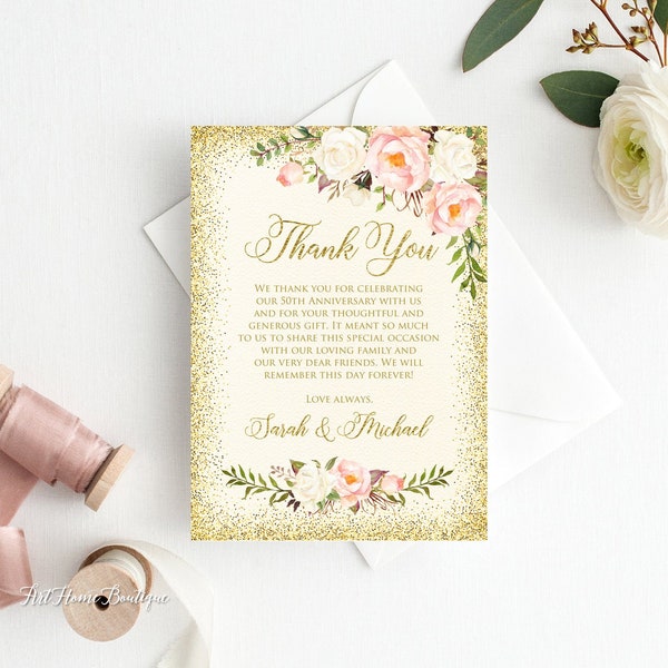 Wedding Anniversary Thank You Cards, Floral Birthday Thanks Card, Thank You Notes, Blush Wedding Thank You Card, Blush and Ivory, W846