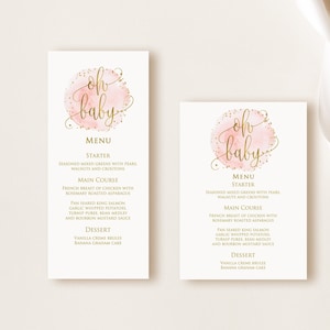Baby Shower Menu Card, Pink Gold Menu Card, Baby Shower Reception, BS046-1