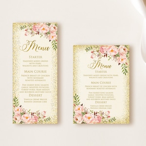 Blush and Gold Menu Card, Birthday Menu Printable, Wedding Menu, Bridal Shower Menu, Baby Shower Menu, Retirement Menu, Digital File, W1136