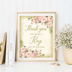Danke dafür, dass Sie ein Schlüsselteil unseres Lebens sind, Florales druckbares Schild, Blush Elfenbein Hochzeitsschild, W540