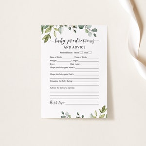 Jeu de prédictions et de conseils pour bébé, cartes de conseils pour baby shower de verdure, jeux botaniques de baby shower, téléchargement immédiat, fichier numérique, W1080