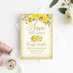 Gelbe Geburtstags-Save the Date, Geburtstags-Save the Date, Gelbe Rosen, W715
