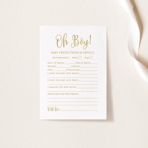 Jeu de pronostics et de conseils pour bébé, cartes de conseils pour baby shower en or, téléchargement immédiat, fichier numérique, Oh Boy, BS891