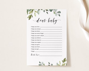Dear Baby Wishes, Baby Shower Wishes for Baby Cards, Botanical Baby Shower Wishes Cards, Digital File, Greenery Baby Shower, W1080