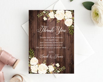 Rustic Wedding Thank You Cards, Bridal Shower Thank You Cards, Engagement Party Thank You Card, Thank You Notes, White Flowers, W519