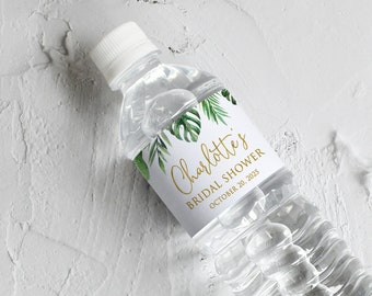 Etiquetas para botellas de agua con temática tropical para despedida de soltera, etiquetas con temática de palmeras para despedida de soltera, etiquetas con temática de monstera para botellas, archivo digital, W1489