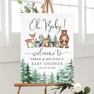 Forest Baby Shower Welcome Sign with Woodland Animals, Winter Baby Shower Sign, Digital File, WP23-2