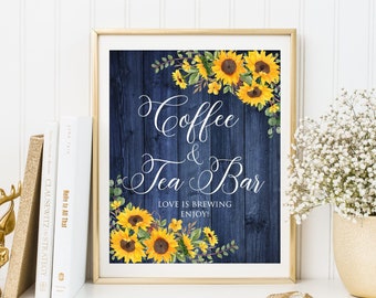 Sunflower Wedding Coffee and Tea Bar Sign, Navy Wedding Coffee Bar Sign, Brewery Wedding Sign, Rustic Coffee Bar Sign, W1026