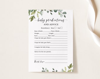 Baby Predictions and Advice Game, Greenery Baby Shower Advice Cards, Botanical Baby Shower Games, Instant Download, Digital File, W1080