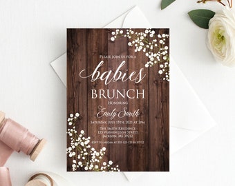 Babies Brunch Invitation, Baby Shower Invitation, Rustic Baby Shower Invitation, Baby’s Breath Invitation, Twins Baby Shower, BS310