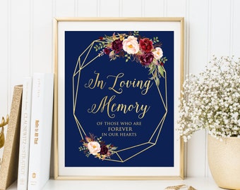 Geometric Wedding In Loving Memory Wedding Sign, Memorial Table Sign, Navy Wedding Sign, Printable Memorial Sign, W437