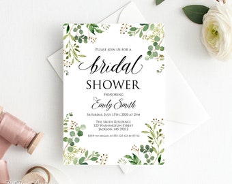 Greenery Bridal Shower Invitation, Eucalyptus Bridal Shower Invitation, Bridal Shower Printable, W427