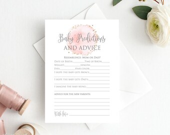 Juego de predicciones y consejos para bebés, tarjetas de consejos para baby shower en rosa y gris, descarga instantánea, archivo digital, BS051