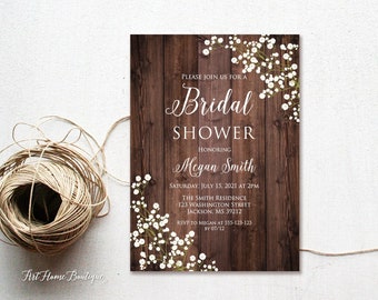 Rustic Bridal Shower Invitation, Baby’s Breath Bridal Shower Invitation, Gypsophila Invitation, Printable, W310