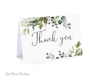 Folded Thank You Card, Greenery Thanks Card, Botanical Thank You Notes, Thank You Place Crads, Instant Download, W1124