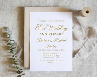 50th Anniversary Invitation, Gold Wedding Party Invitation, 50th Wedding Anniversary Invitation, W1409-1