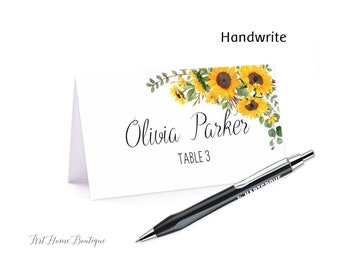 Sunflower Place Cards, Yellow Place Cards, Food Tents, Name Card, Seating Card, Yellow Wedding Place Cards, Bridal Shower Place Cards, W1025
