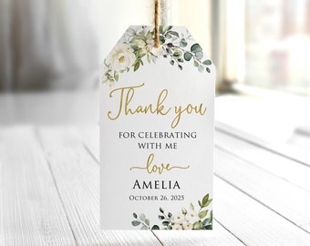 Bridal Shower Thank You Tags, Greenery Thank You Tags, Baby Shower Favor Tags, Bridal Shower Favor, Birthday Favor Tag, Digital File W1232-2