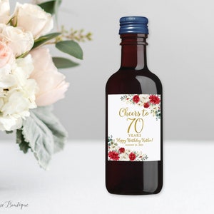 Mini Wine Bottle Labels, Personalized Wine Labels,Red and Gold Wine Labels, Birthday Wine Labels, Digital File, W1157