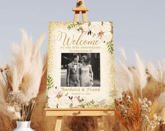 Photo Anniversary Welcome Sign, Ivory Wedding Anniversary, 50th Anniversary Welcome Sign, 50th Anniversary Decoration, Digital File, W704-2