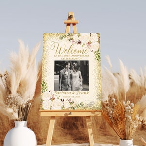 Photo Anniversary Welcome Sign, Ivory Wedding Anniversary, 50th Anniversary Welcome Sign, 50th Anniversary Decoration, Digital File, W704-2