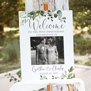 Photo Wedding Anniversary Welcome Sign, 50th Anniversary Decorations, Digital File, W1124AB