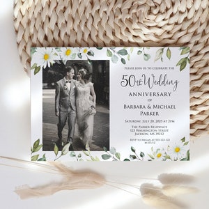 Invito per l'anniversario di matrimonio della Margherita, 50° anniversario, Anniversario della Margherita, Invito per l'anniversario fotografico, Invito con foto, W1551-2
