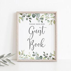 Greenery Wedding Guest Book Sign, Botanical Wedding Guest Book Sign, Please Sign Our Guest Book Sign, W1124
