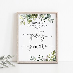 Roast A Marshmallow and Party S&#39;more Sign, S&#39;more Station Sign, Greenery S&#39;more Wedding Sign, Smore Bar, Printable Wedding Sign, W1124-1