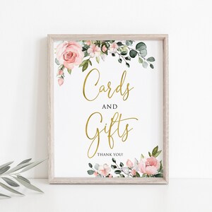 Floral Pink Cards and Gifts Sign, Botanical Cards and Gifts Sign, Light Pink Gift Table Sign, Floral Cards and Gifts Sign, W1267