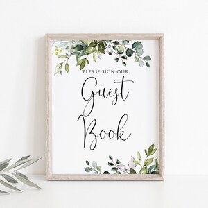 Greenery Wedding Guest Book Sign, Botanical Wedding Guest Book Sign, Please Sign Our Guest Book Sign, W1124