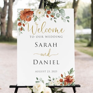 Terracotta Wedding Sign, Fall Wedding Sign, Rust Wedding Decor, Burnt Orange Welcome Sign, Autumn Wedding Signage, Digital File W340-1