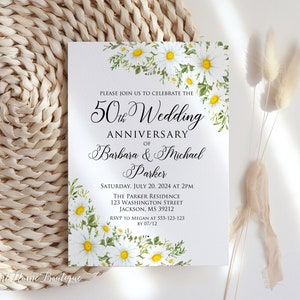Daisy Invitation, 50th Anniversary Invitation, Daisy Wedding Anniversary Invitation, 50th Wedding, Daisy Anniversary Invitation, W929-1