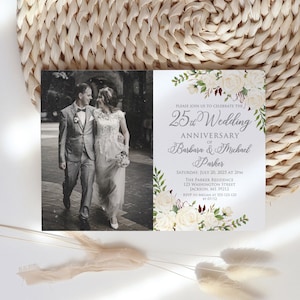 25th Anniversary Invitation, Silver Anniversary Invitation, Photo Wedding Anniversary Invitation, Invitation with Photo, W951-2