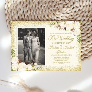 50th Anniversary Invitation, Golden Anniversary Invitation, Photo Wedding Anniversary Invitation, Invitation with Photo, W704-3