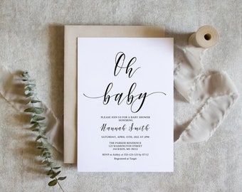 Modern Baby Shower Invitation, Simple Baby Shower Invitation, Gender Neutral Baby Shower Invite, Oh Baby Invitation, BS098