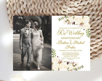 50th Anniversary Invitation, Golden Anniversary Invitation, Photo Wedding Anniversary Invitation, Invitation with Photo, W950-2