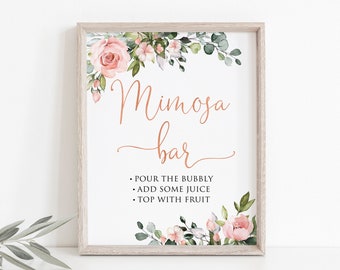 Blush Mimosa Bar Sign, Rose Gold Mimosa Bar Sign, Bar Sign, Bubbly Bar Sign, Bridal or Baby Shower Wedding Event, W1297