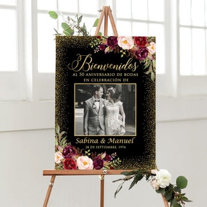 Bienvenidos A la celebracion del 50 Aniversario, Spanish Anniversary Sign, Black and Gold Anniversary, Las Bodas de Oro, Printable, W08-3