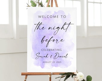 Purple Rehearsal Dinner Welcome Sign, The Night Before Welcome Sign, Lavender Wedding Rehearsal, Purple Watercolor, Digital File, W105