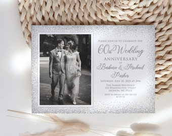 Silver Anniversary Invitation, 60th Anniversary Invitation, Invitation with Photo, Diamond Anniversary, W894-2