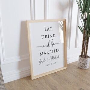 Coma, beba y esté casado, signo de compromiso personalizado, signo de ducha de boda moderno, signo de compromiso, archivo digital, W1125-1